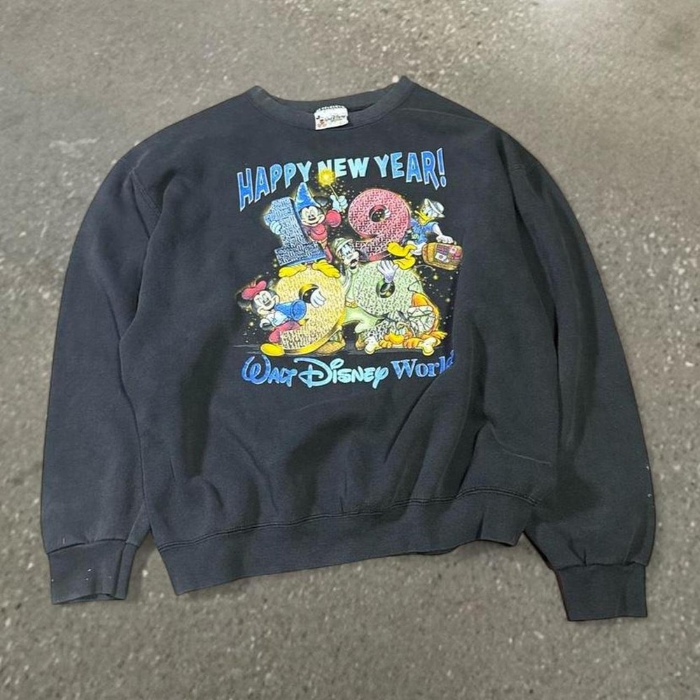 Vintage Disney 1999 Mickey Mouse Happy New Year Black Sweatshirt Mens XL
